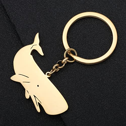LONYOO Fun Whale Keychain Stainless Steel Car Key Handbag Keyring Ocean Animals Fish Gifts for Women Girls Kids Sea Charms (Gold)