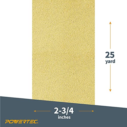 POWERTEC 4RA1122V Longboard Continuous Roll 2-3/4” by 25 Yard Sanding Paper, Gold 220 Grit Aluminum Oxide Abrasive Adhesive Backed Sandpaper for Woodworking, 1 PK