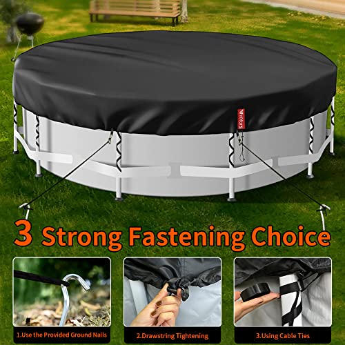 VniYors 8 Ft Round Pool Cover, Hot Tub Cover, Solar Pool Covers for Above Ground Pools, Heavy-Duty Waterproof Dustproof Pool Solar Cover with Drawstring and Ground Nails（Black）