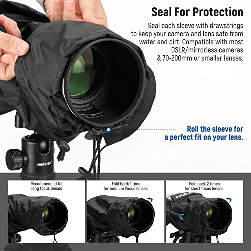 NEEWER Camera Rain Cover, Large Size Durable Nylon Raincoat Compatible with Canon Sony Nikon DSLR Mirrorless Vlog Camera & Lenses 300/400/500/600/800mm, with Sleeves/Drawstrings/Viewing Window, PB004