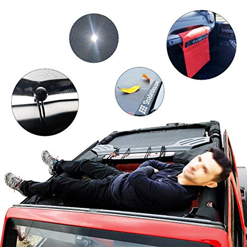 Shadeidea JK Sun Shade Top Compatible with Jeep Wrangler JKU Top Sunshade Soft Mesh Roof Cover (2007-2018)- Wind Noise UV Blocker -10 Year Warranty -4 Door -White -Front&Rear (2 pcs)