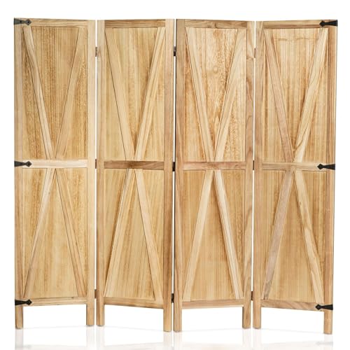 iVilla 5.8 Ft Tall Wood Room Divider, Rustic Folding Privacy Screens Farmhouse Partition Wall dividers for Rooms, Separator, Temporary Wall, Rustic Barnwood (6 Panel, White) 1