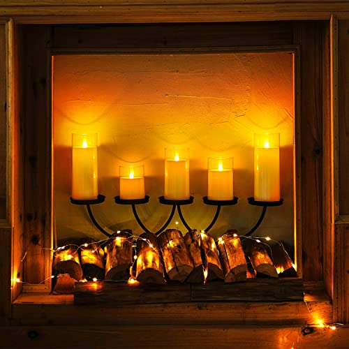 Homemory Amber Flickering Flameless Candles, Battery Operated Acrylic LED Pillar Candles with Remote Control and Timer, Set of 5