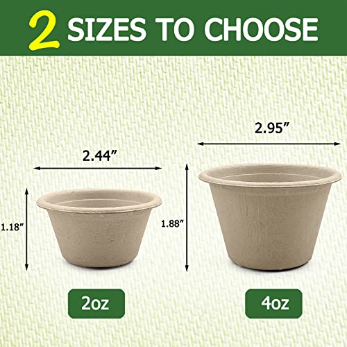 CAMKYDE 2 oz Disposable Bagasse Fiber Souffle Cups 100pk, 100% Natural Biodegradable Compostable Condiment Cups Sample Cup Tasting Cup (Natural, Pack of 100)
