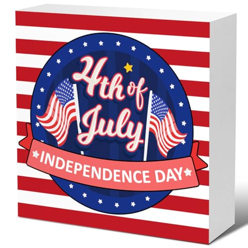 4th of July Independence Day Wooden Box Sign Desk Decor,America Wood Sign,July 4th Decorations,Independence Day Wooden Plaque,USA Patriotic Decor