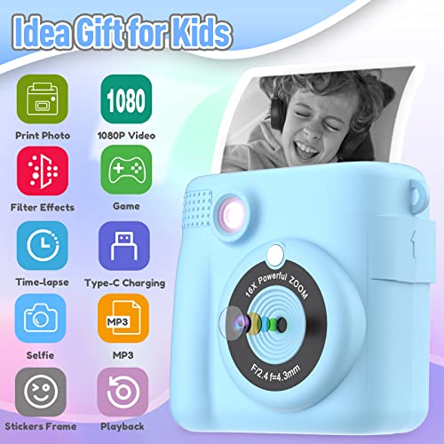 ESOXOFFORE Kids Camera Instant Print, Christmas Birthday Gifts for Kids Age 3-12, Selfie Digital Camera with 1080P Videos,Toddler Portable Travel Camera Toy for 4 5 6 7 8 9 Year Old Boys