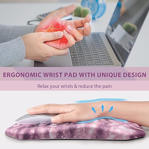 Mouse Pad Wrist Support,Ergonomic with Massage Design, Pain Relief Keyboard Wrist Palm, Memory Foam Mousepad with Non-Slip PU Base Mouse Pads for Desk Computer Home Office-Pink Positive