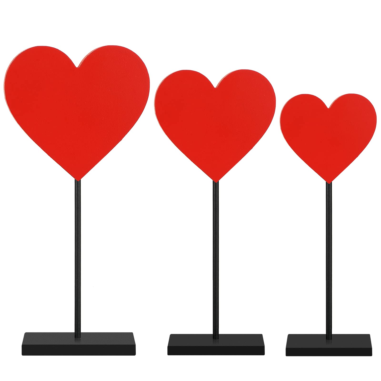 Spiareal 3 Pcs Valentine's Day Heart Wooden Sign Heart Shape Tall Standing Table Sign Love Decor Valentine's Day Wooden Signs for Home Farmhouse Table Centerpiece Decorations(Classic)