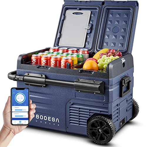 BODEGACOOLER 12 Volt Car Refrigerator,59 Quart (55L)12v Portable refrigerator,Car Fridge Freezer, -4℉-68 Car Cooler 12/24V DC and 100-240V AC for RV, Camping,Travel,Dual Zone WIFI APP Control(2 Doors)