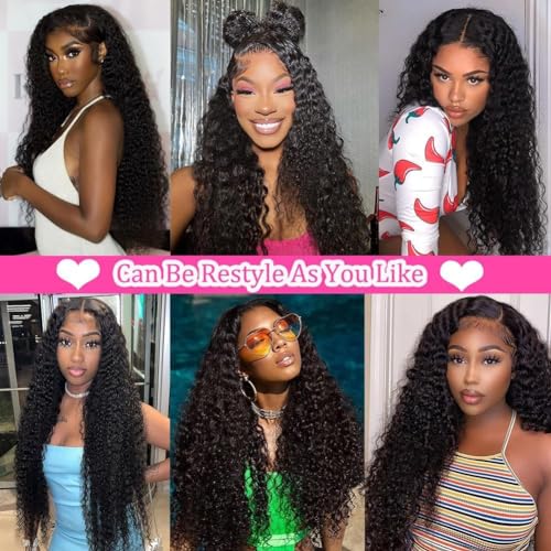 BLACROSS 13x6 Deep Wave Lace Front Wigs Human Hair 180 Density Deep Part Curly Lace Front Wigs Human Hair Pre Plucked Glueless Transparent Lace Frontal Wig Pre Plucked with Baby Hair(20 Inch)