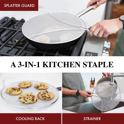 BergKoch Splatter Screen for Frying Pan - 9.5 Inch Stainless Steel Grease Splatter Guard - Cover Oil Splash when Sizzling Bacon, Cooking Fried Chicken or Popcorn