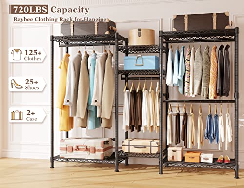 Raybee Clothes Rack Heavy Duty Clothing Racks for Hanging Clothes Adjustable Clothing Rack Portable Clothes Racks for Hanging Clothes Wire Garment Rack Wardrobe Closet Black 13.9" D x 70.6" W x 77" H