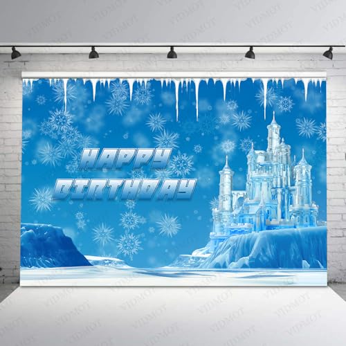 VIDMOT Ice Snow Castle Backdrop 7x5ft Happy Birthday Backdrop for Kids Little Prince Little Princess Birthday Party Cake Table Decoration Banner Portrait Photo Booth Photography Props BJXPVV640