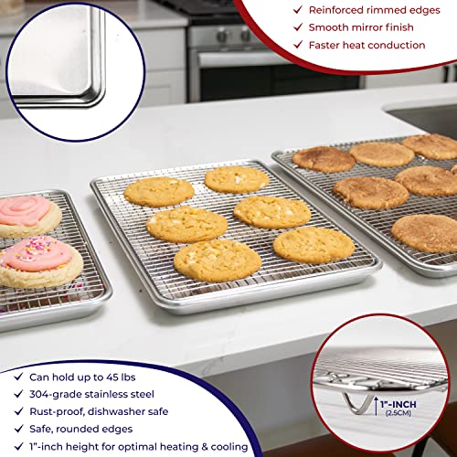 KITCHENATICS Small Quarter Sheet Baking Pan with Rack, Stainless Steel Baking Rack & Aluminum Cookie Sheet Baking Pan Toast Oven Tray w/Cooling Rack, 1/4 Sheet Pan & Wire Rack Set - 9.6" x 13" IN Pan