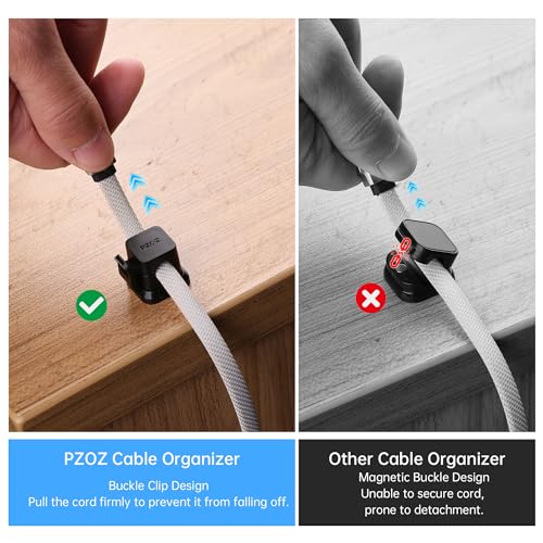 PZOZ 6 Pack Cord Organizer, Adhesive Charger Cable Clips, Wire Holder Keeper Organizer, Charging USB Cable Management for Home Office Desk Phone Car Wall Desktop Nightstand (Black)