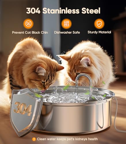 oneisall Cat Water Fountain Stainless Steel,1.8G /7L/230oz Cat Water Fountain for Multi-Cat Home/Water Fountain for Cats Inside with Smart Quiet Pump/Pet Water Fountain Easy to Clean and Disassemble