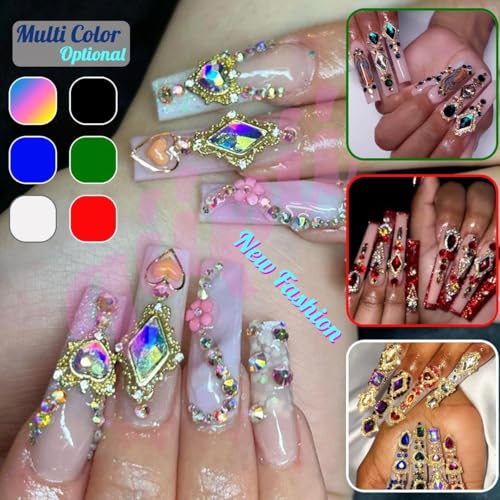 qiipii 24pcs Pink Luxury Nail Charms +2000pcs Rhinestones 3D Big Nail Gems K9 Glass Nail Crystals Diamonds Jewelry Stones Alloy Nail Art Studs Decor Supplies Heart Charms for Arylic Nails DIY Crafts