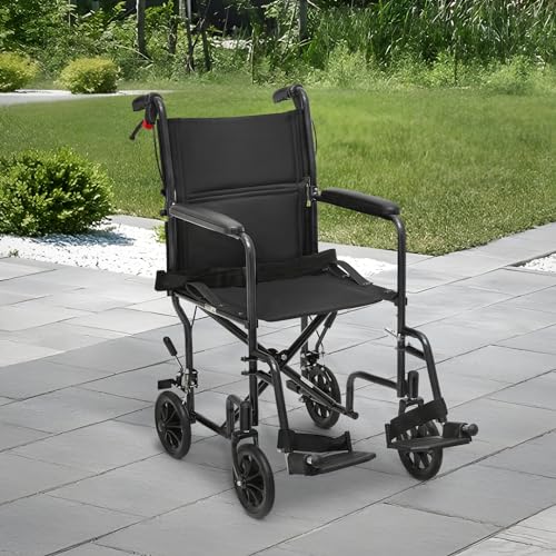 monicare Wheelchairs for Adults 16 inch Seat Folding Compact Transport Chair with Loop-Lock Handbrakes and Back Folds Down Foldable Lightweight Wheel Chair for Storage, 250 lbs Capacity, Black