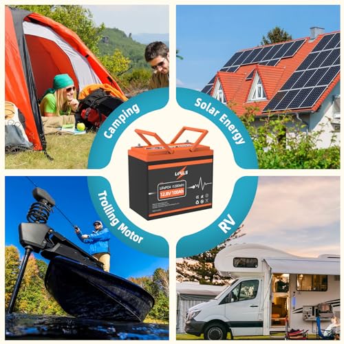 LIPULS 12V 100Ah LiFePO4 Lithium Battery (1-Pack), 4000~15000 Deep Cycle Lithium Iron Phosphate Battery, Built-in 100A BMS, Support in Series/Parallel, for RV, Camping, Trolling Motor, Off-Grid System