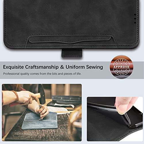 Fiyer Leather RFID Case for Samsung Galaxy S24 Ultra 5G Case 6.8-inch, Case with 3+2 Card Slot and Cash Pocket, Built-in Kickstand, Rugged Protective Case Designed for Galaxy S24 Ultra 5G (Black)
