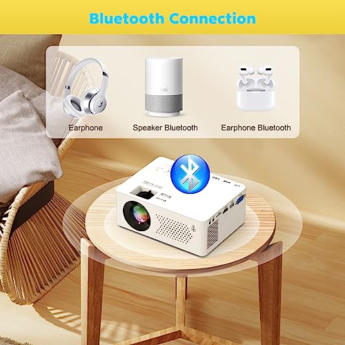 PURSHE Mini Bluetooth Projector, Full HD 1080P Supported Portable Outdoor Movie Projector for iOS, Android, Windows, Compatible with TV Stick/HDMI/Smartphone/PS4/USB [Remote Included]