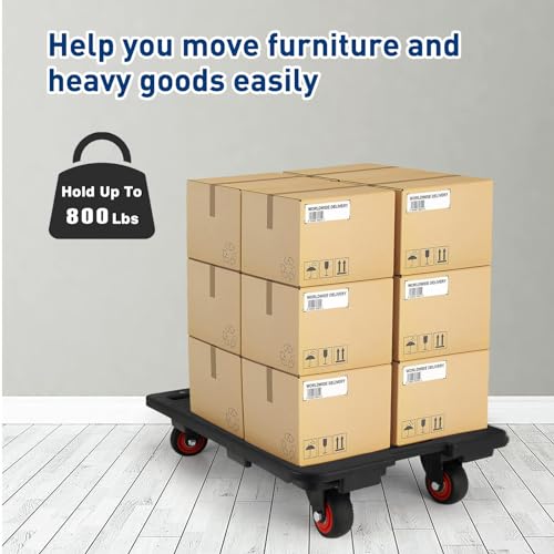Nellyke Furniture Dolly, Large Moving Dolly, 24in-16in Furniture Movers with Wheels of 800Lbs Capacity, Flat Connectable and Portable Dollies for Heavy Appliance, Black