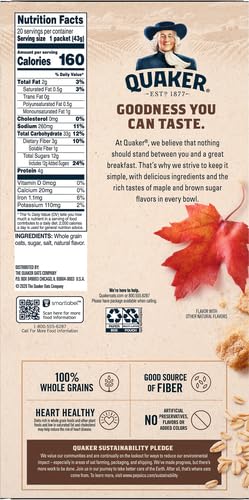 Quaker Maple Brown Sugar Oatmeal Hot Cereal Instant, 30.3 Oz