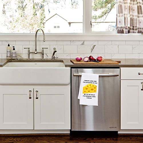 BDPWSS Funny Cheese Kitchen Towel Cheese Lover Gift I Might Look Like I'm Listening I'm Thinking About Cheese Dish Towel (Thinking Cheese TW)