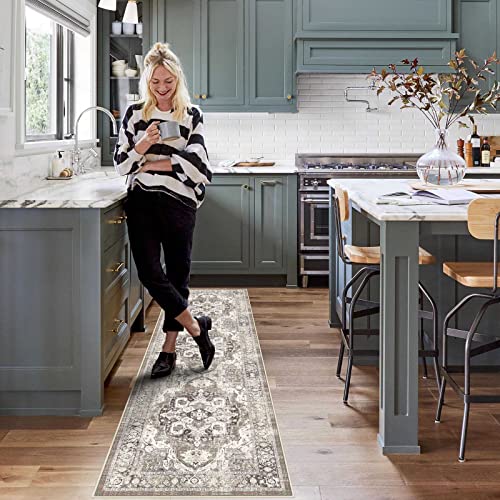 YOUFORTONG Runners for Hallways Soft Kitchen Rug Non Slip Rug Runner with Rubber Backing for Bathroom Washable Non Shedding Farmhouse Runner Rug (Beige, 2X7)