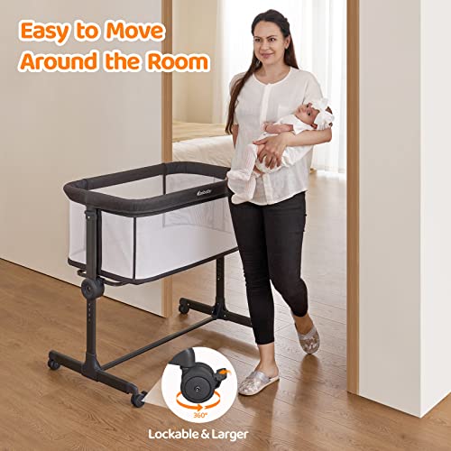 Ezebaby Baby Bassinet, Bedside Bassinet for Baby, Portable Baby Bassinets Bedside Sleeper for Newborn Baby Infants with Adjustable 7 Heights and All Mesh Sides, Mattress & Sheet Included