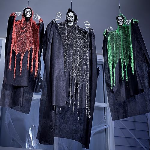 JOYIN 3 Pcs Halloween Hanging Grim Reapers, one 63” Two 47” Grim Reapers, Halloween Skeleton Flying Ghost for Halloween Outdoor Decoration, Haunted Haunted House Prop, Halloween Party Supplies Decor