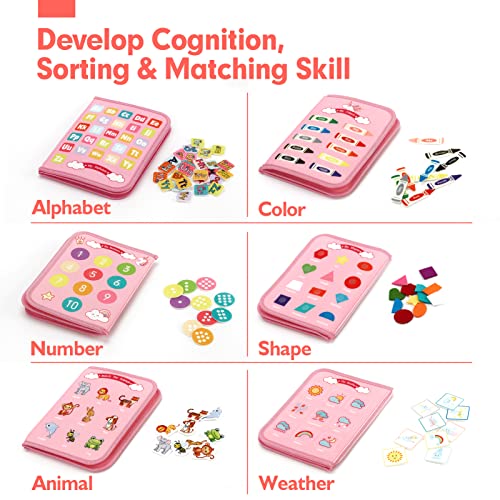 hahaland Busy Board - Montessori Toys for 2 Year Old Girl Birthday Gift - Preschool Learning Activities with Life Skills,ABC,123,Shape,Color,Animal,Weather,Toddler Travel Toys for Ages 2-4 1-3