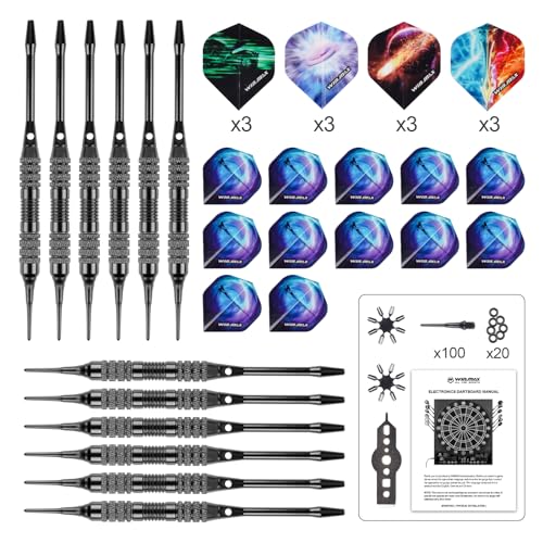 Electronic Dart Board LED Electric Digital Scoreboard Dart Boards for Adults with MDF Cabinet, up to 8 Players, 34 Games,355 Variations - 12 Soft Tip Darts & 100 Replacement tips - Great for Game Room