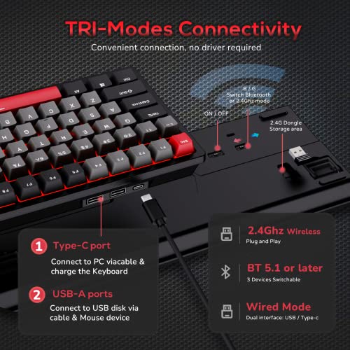 RK ROYAL KLUDGE RK98 Wireless Mechanical Keyboard,100 Keys Triple Mode 2.4G/BT5.1/USB-C, Hot Swappable Gaming Keyboard with Numpad RGB Backlit 3750mAh Battery NKRO, Linear Speed Silver Switch, Black