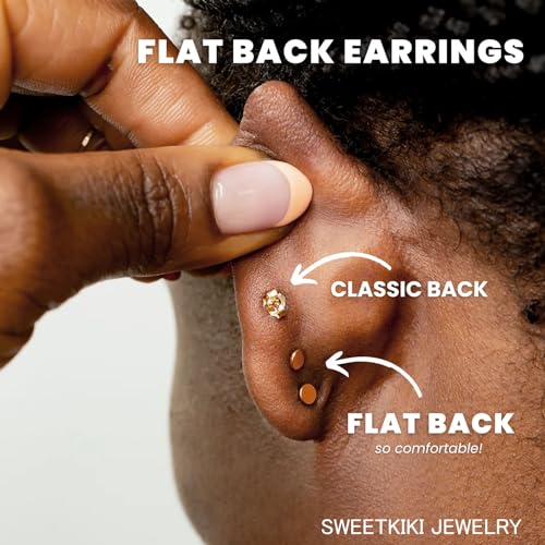 Dainty Threadless Flat Back Earrings, Surgical Steel Flat Back 2mm Stud Earrings in 14K Gold Plated Hypoallergenic | Cartilage Earring | Helix Piercing Jewelry | Push in Flat Back Earrings for Women