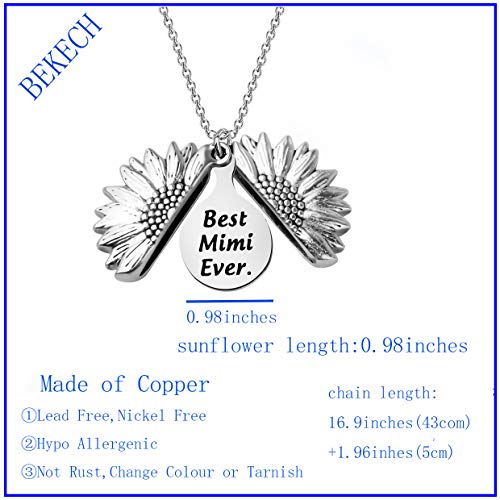 BEKECH Mimi Gift Best Mimi Ever Charm Sunflower Necklace Mimi Jewelry Mother’s Day Gift for Mimi Grandmother Nana Granny