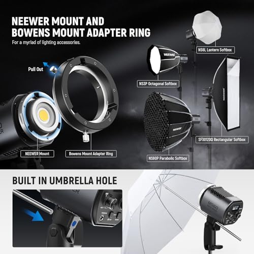 NEEWER MS60 LED Video Light with 2.4G/APP Control, 65W 5600K Daylight Mini COB Continuous Output Lighting, 40000lux/1m, CRI 97+/TLCI 98+, 9 Scenes, 0-100% PWM Dimming, Bowens Mount Adapter