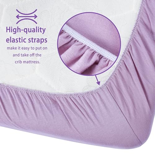 GUNTAIL 2 Pack Satin Soft Crib Sheet for Baby with Sensitive Hair Silky Baby Mattress Sheet Pink and Violet Unisex 52’’x28’’x8’’ Fitted Sheets