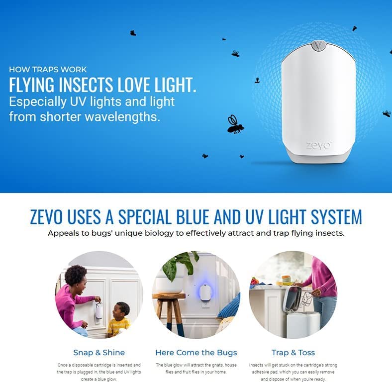 Zevo Flying Insect Trap, Fly Trap + Refill Cartridge Pack (1 Plug-in Base + 3 Total Refill Cartridges)