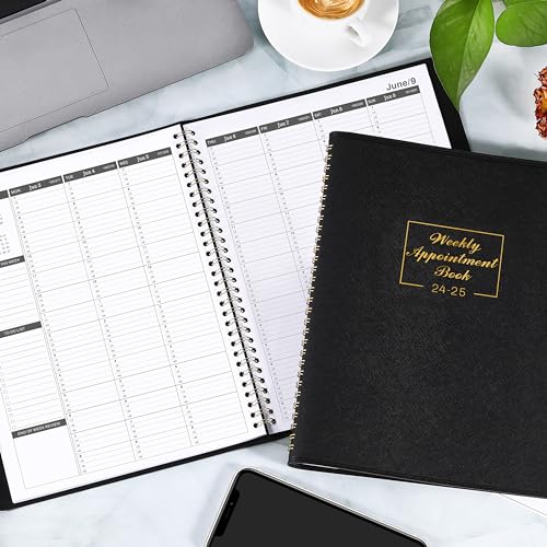 2024-2025 Weekly Appointment Book - Daily Hourly Planner from July 2024 - June 2025, 8.4" x 10.6", 15-Minute Interval, Flexible Leather Cover - Black