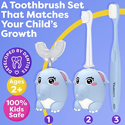 Trueocity Kids Toothbrushes U Shape, Kids Automatic Toothbrush, Toddler Toothbrush U Shaped, U Toothbrush Kids, Auto Toothbrush, Rechargeable Electric Brush Age 2+, Children's Toothbrush (Dinosaur)