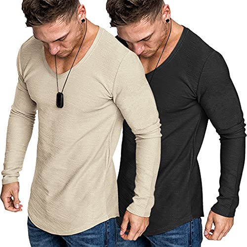 COOFANDY Men Muscle V Neck T Shirt Hipster Bodybuilding Fitted Casual Shirt Pack Grey/White