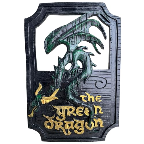 KISWIAR Dragon Wall Art Decor, Green Dragon Sign Wall Art Decor with Board, Dragon Statues for Home Decor Wall Mounted Art, Front Door Hanging Sign, Dragon Wall Decoration for Home Theme Bar