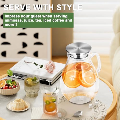 SUSTEAS Glass Pitcher，1.5liter Glass Pitcher With Lid, Carafes and Pitchers, Iced Tea Pitcher, Water Carafe With Handle, Heat Resistant Borosilicate Glass Jug, Beverage Pitcher, Milk Jug With Brush