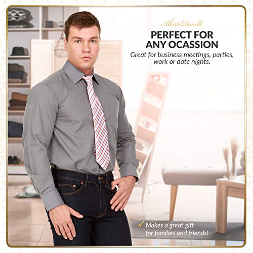 Alberto Danelli Men's Long Sleeve Dress Shirt with Matching Tie and Handkerchief, Small / 14-14.5 Neck -32/33 Sleeve, Canary