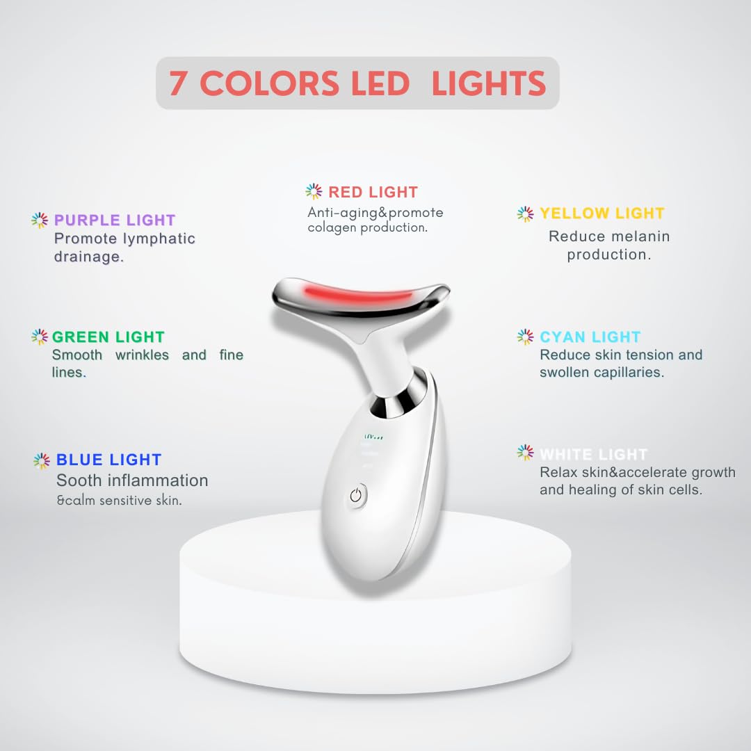 Face and Neck Massager with 7 Colors LED Light Therapy, Multi-Functional, Skincare Tool for Wrinkles & Relaxation,Facial Massager