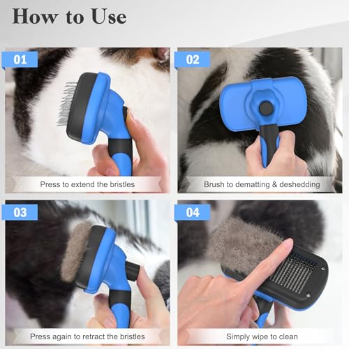 Swihauk Self Cleaning Slicker Brush for Dogs & Cats, Skin Friendly Grooming Cat Brush, Dog Brush for Shedding, Deshedding Brush, Hair Brush Puppy Brush for Haired Dogs, Pet Supplies Accessories, Blue