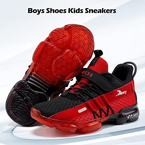 VITUOFLY Boys Sneakers Kids Running Shoes Girls Mesh Fitness Shoe Indoor Training Sneaker Lightweight Outdoor Sports Athletic Tennis Shoes for Little Kid/Big Kid Black Orange 7 Big Kid