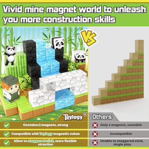 Magnetic Blocks-Build Mine Magnet World Panda Edition, Magnetic Tiles Building Blocks for Boys & Girls Age 3-5 4-8 5-7, Kids STEM Sensory Learning Outdoor Toys for 3+ Years Old Girls Boys Gifts