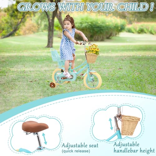 XJD Girls Bike for 2-4 Years Old Toddlers and Kids, 12 14 16 20 Inch Kids Bike with Basket and Bell Training Wheels, Adjustable Seat Handlebar Height (12 Inch with Training Wheels, Blue)